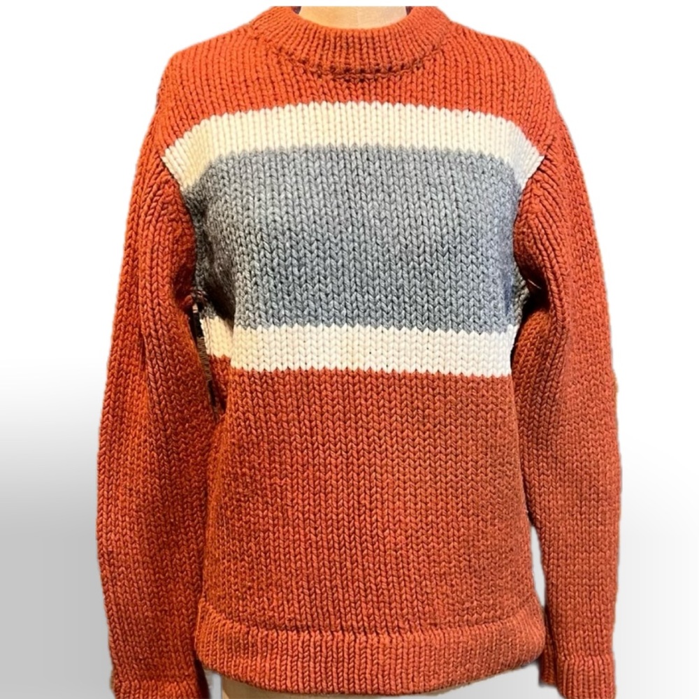 Vintage American Eagle chunky wool knit sweater outdoorsy camp lodge color block